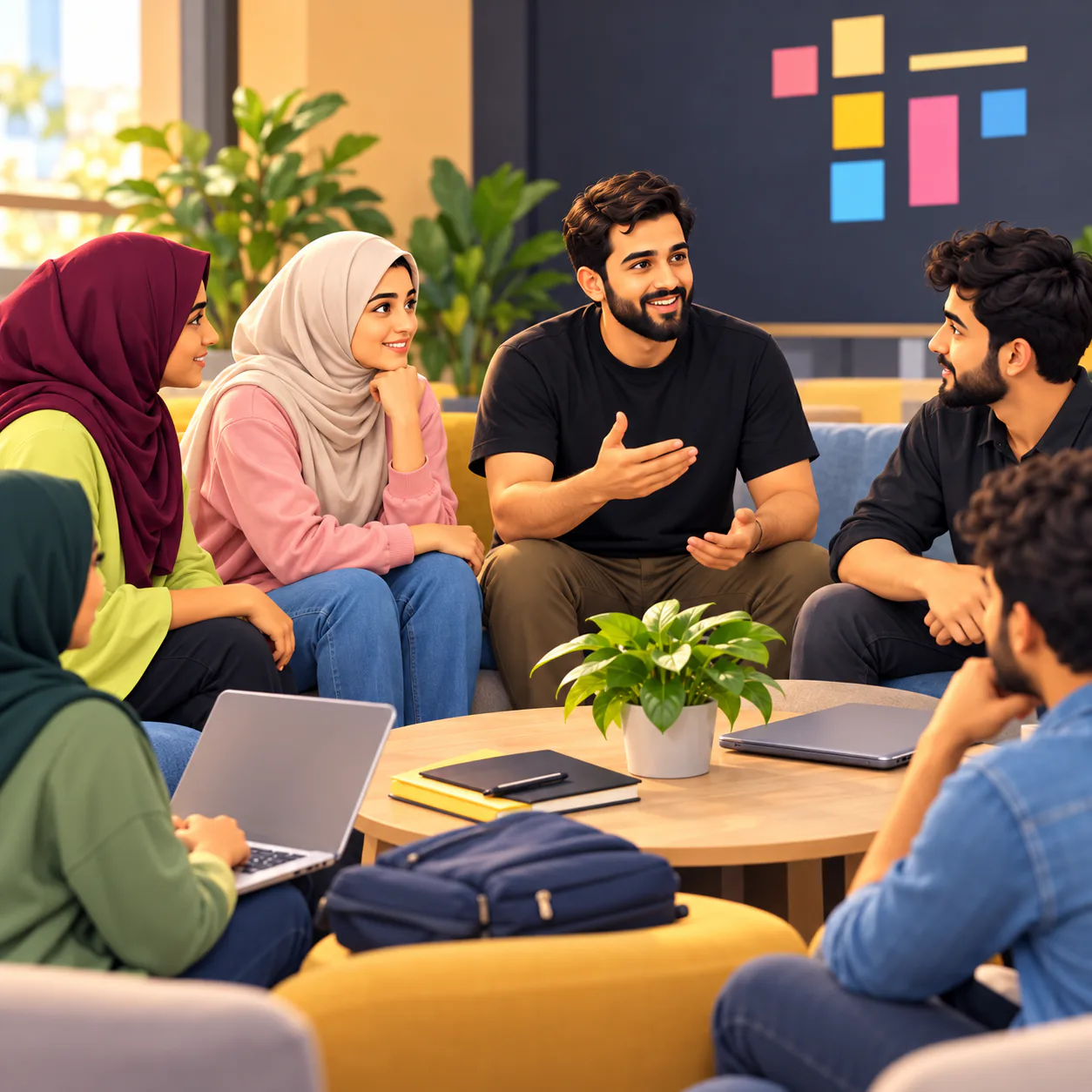 A mentor leading a supportive student conversation