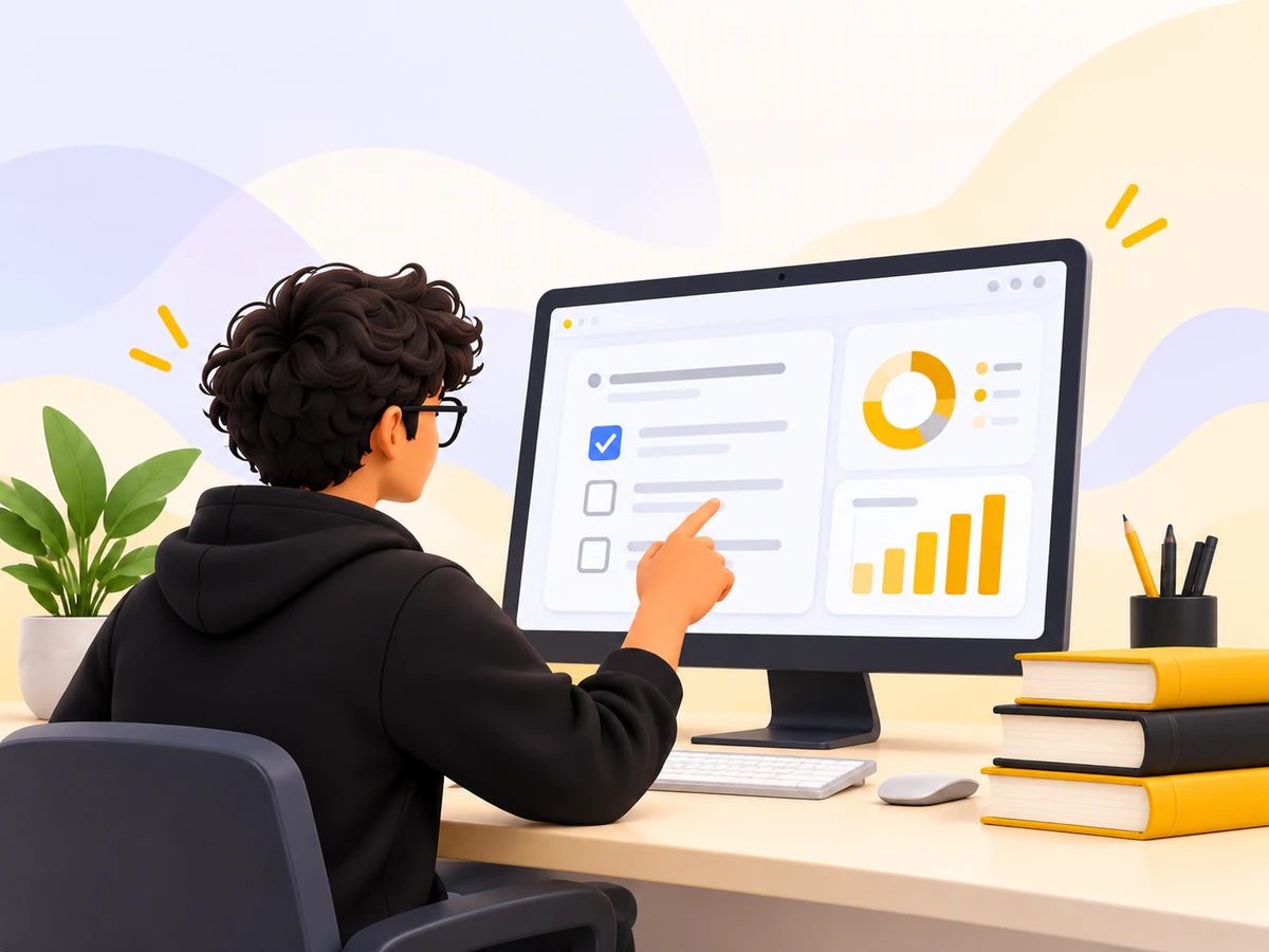Educator working with an assessment analytics dashboard